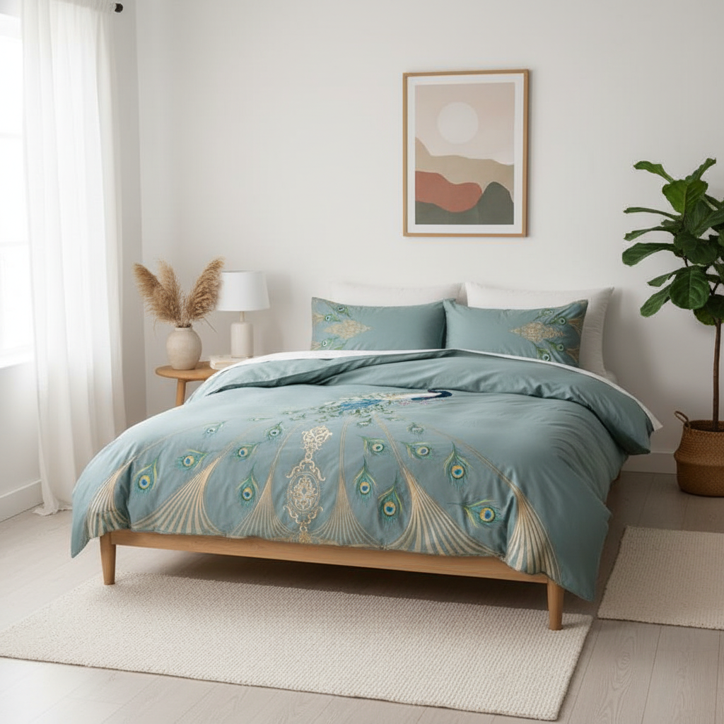 Peacock Rue Teal Duvet Cover Set (Egyptian Cotton)