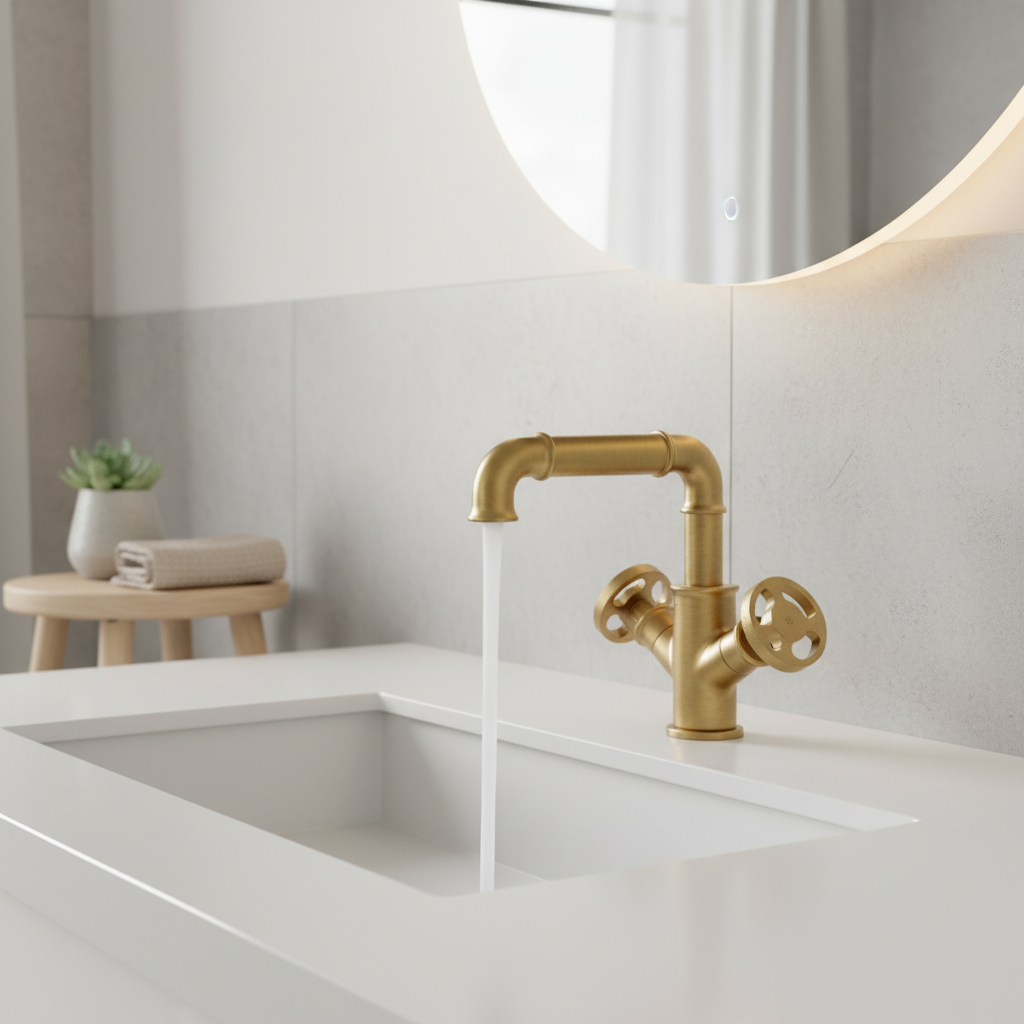 Vintage Rotary Handles Brass Bathroom Faucet